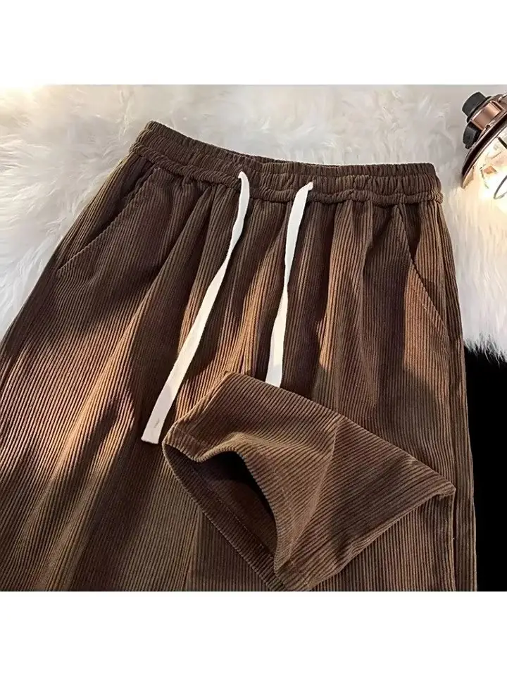 Men's Black Corduroy Straight Pants Spring Autumn Loose Fit — feature 2