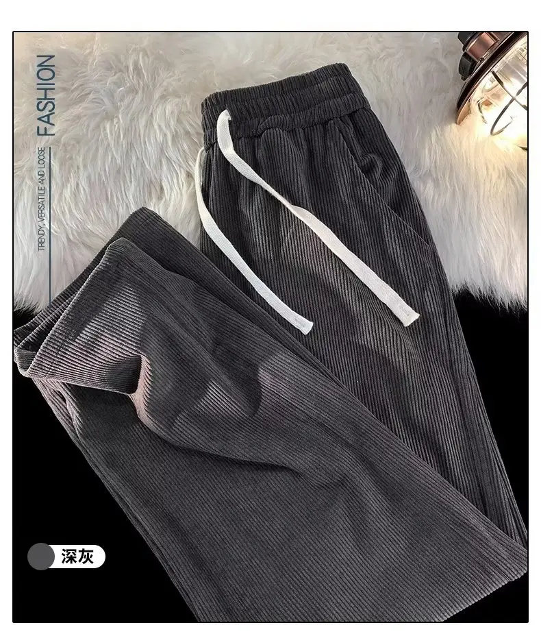 Men's Black Corduroy Straight Pants Spring Autumn Loose Fit — feature 9