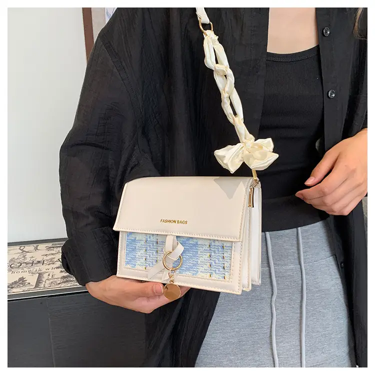 Women's Black Silk Crossbody Bag with Chain Strap — feature 14
