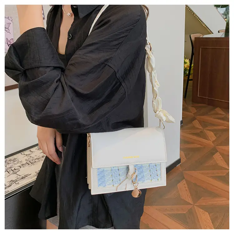 Women's Black Silk Crossbody Bag with Chain Strap — feature 15