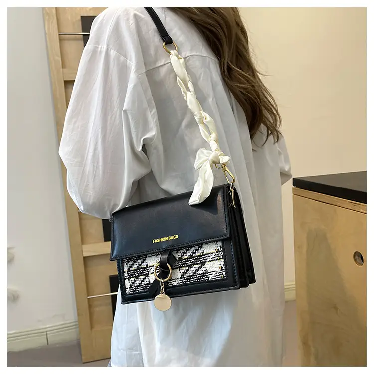 Women's Black Silk Crossbody Bag with Chain Strap — feature 19