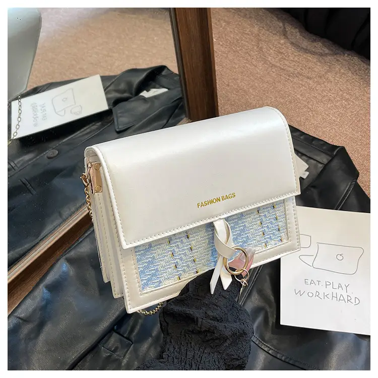 Women's Black Silk Crossbody Bag with Chain Strap — feature 28