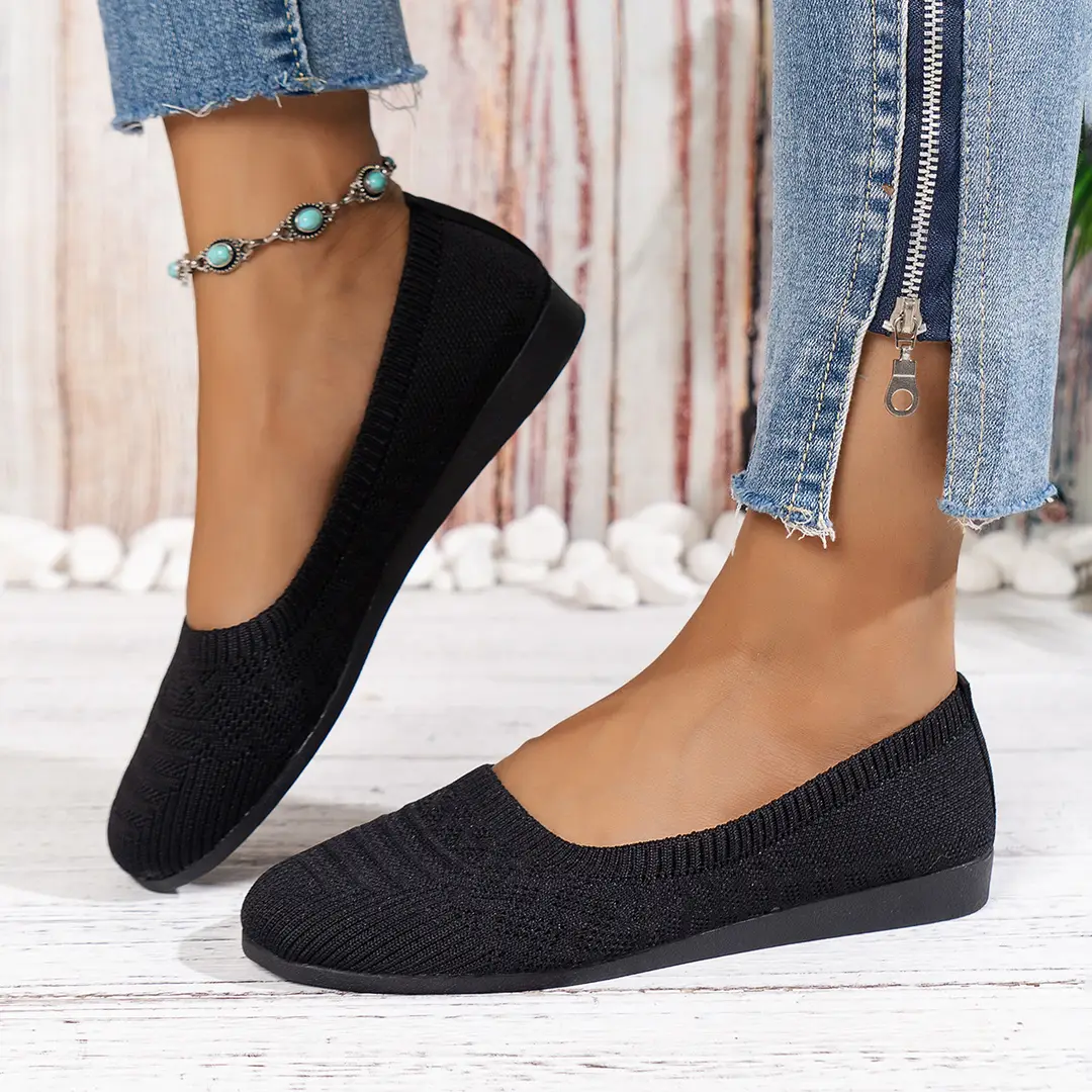 Large Size 2025 Autumn New European and American Style Flat Round-Toe Slip-On Shallow Mouth Mom Shoes Knitted Fashionable Versatile Comfortable Shoes - Image 5