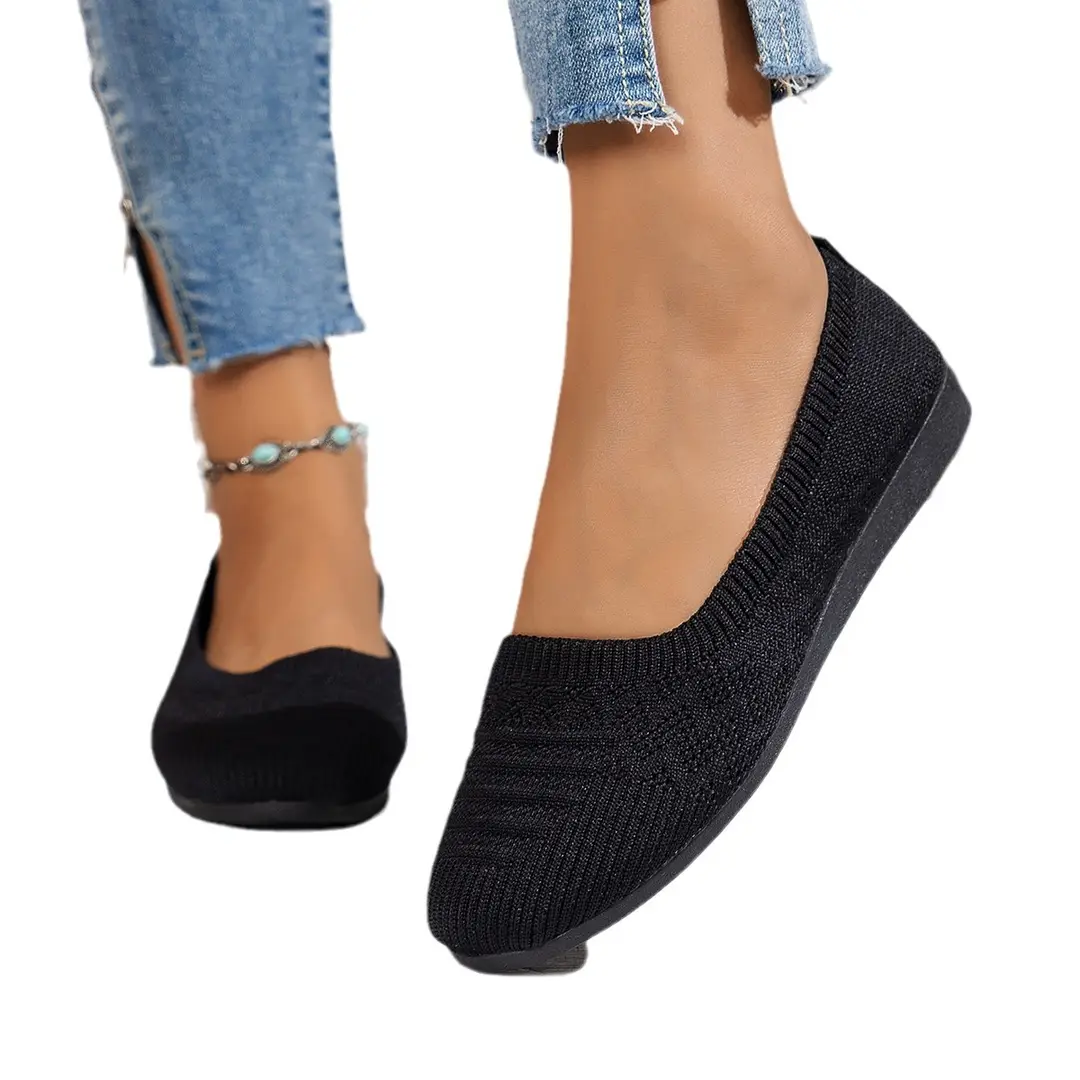 Large Size 2025 Autumn New European and American Style Flat Round-Toe Slip-On Shallow Mouth Mom Shoes Knitted Fashionable Versatile Comfortable Shoes - Image 9