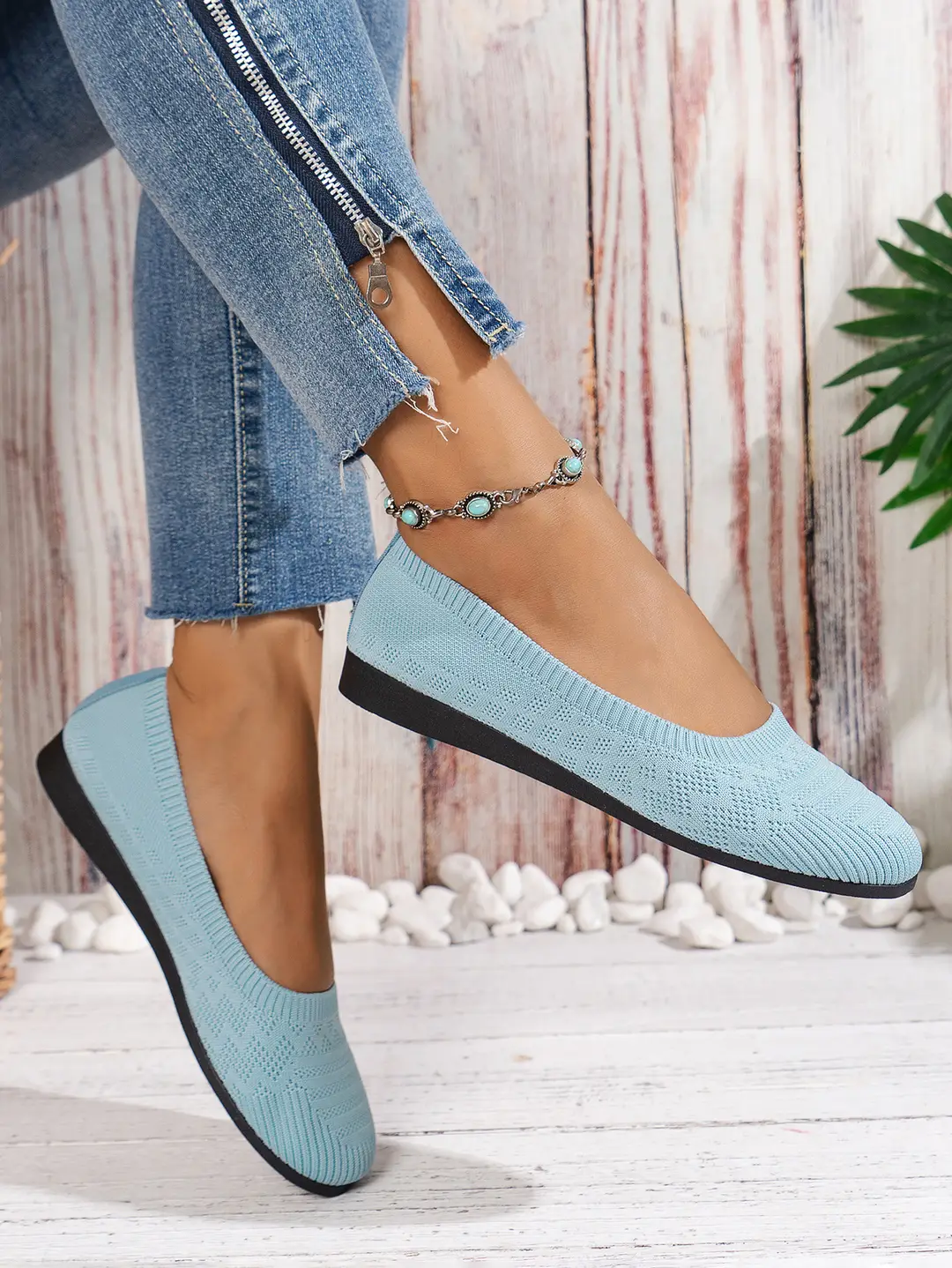 Large Size 2025 Autumn New European and American Style Flat Round-Toe Slip-On Shallow Mouth Mom Shoes Knitted Fashionable Versatile Comfortable Shoes — feature 18