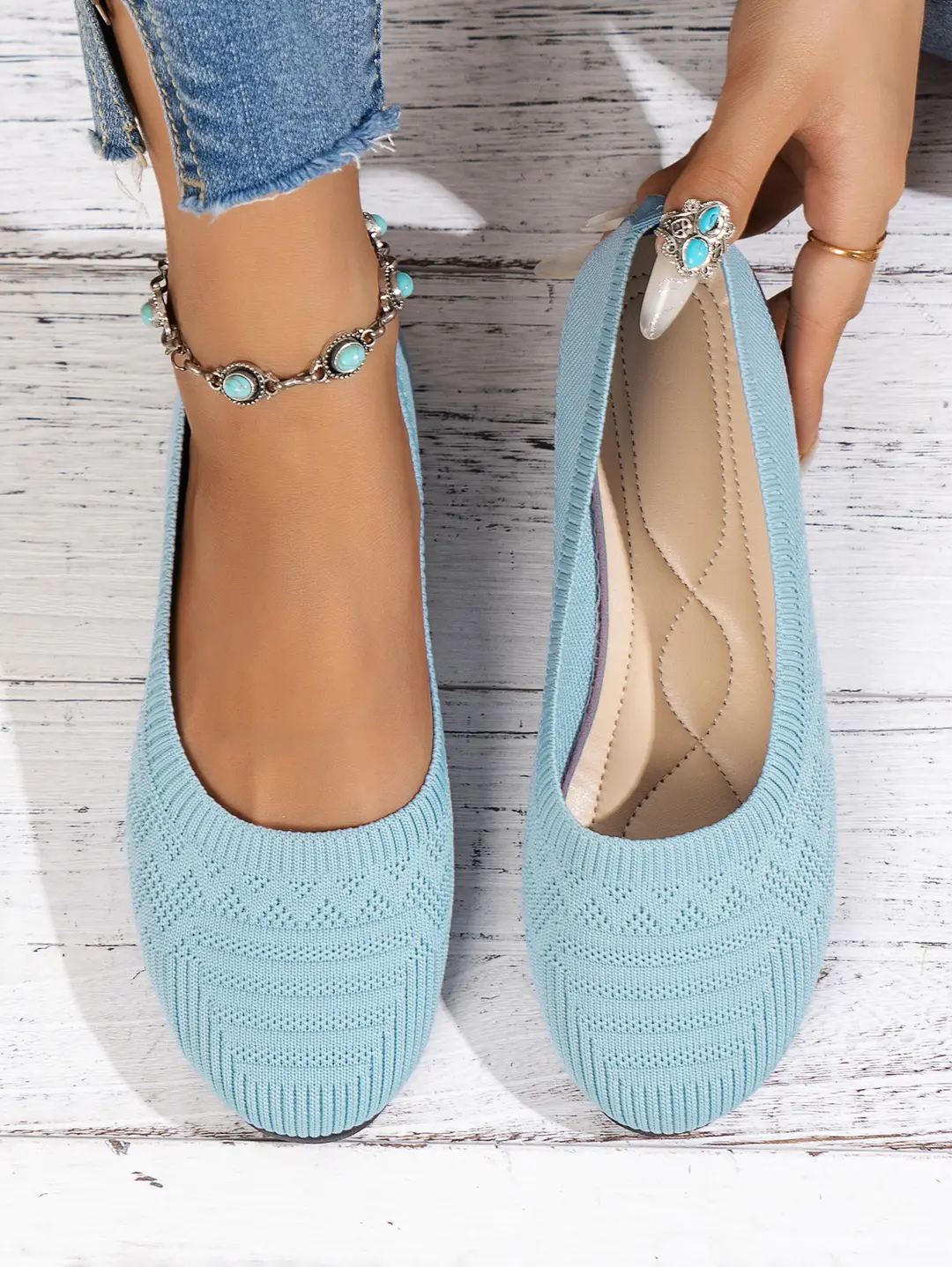 Large Size 2025 Autumn New European and American Style Flat Round-Toe Slip-On Shallow Mouth Mom Shoes Knitted Fashionable Versatile Comfortable Shoes — feature 20
