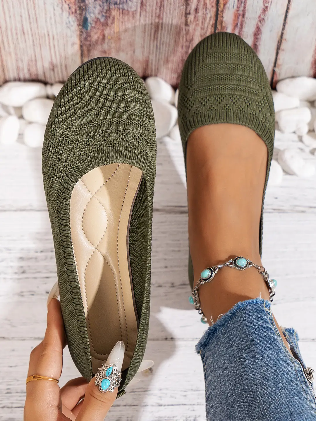 Large Size 2025 Autumn New European and American Style Flat Round-Toe Slip-On Shallow Mouth Mom Shoes Knitted Fashionable Versatile Comfortable Shoes — feature 8