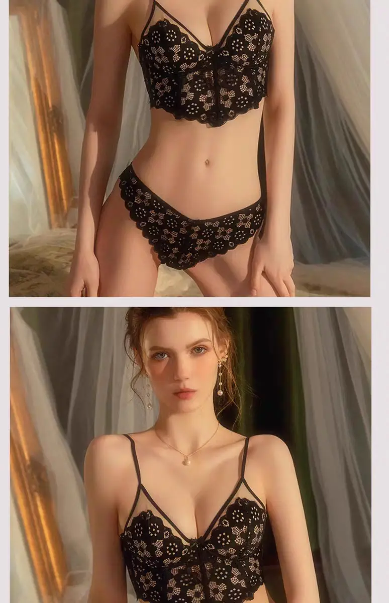 French Lace Big Chest Small Vest Bra Set — feature 11