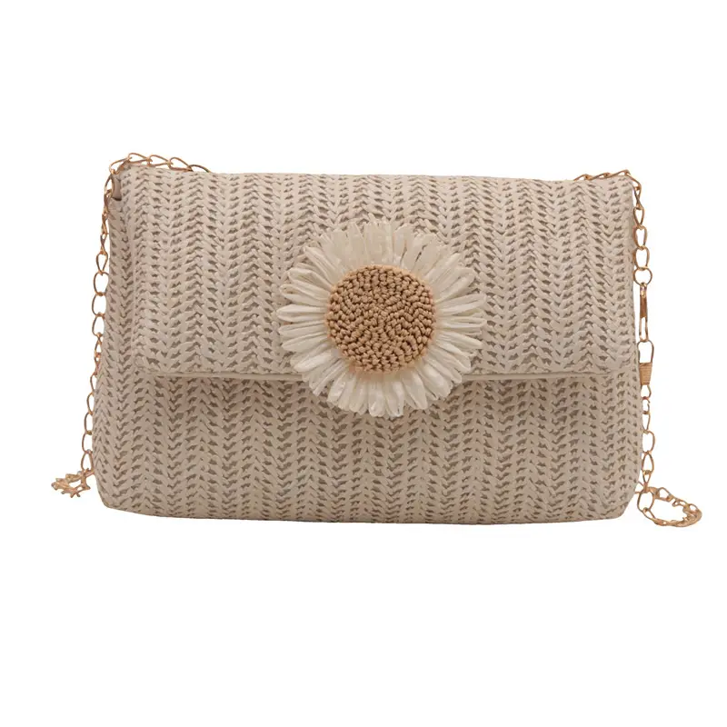 Women's Straw Crossbody Bag with Flower Decor - Image 7