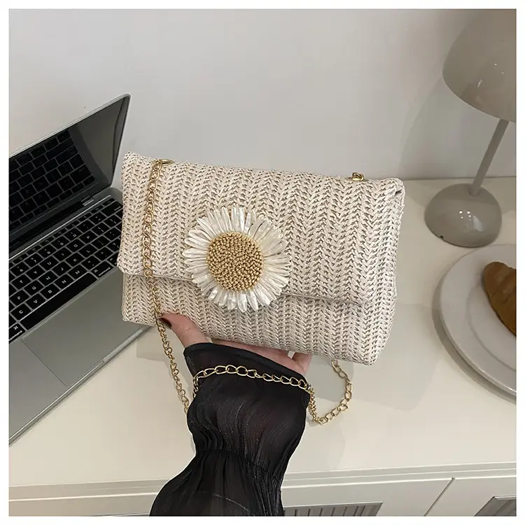Women's Straw Crossbody Bag with Flower Decor — feature 10