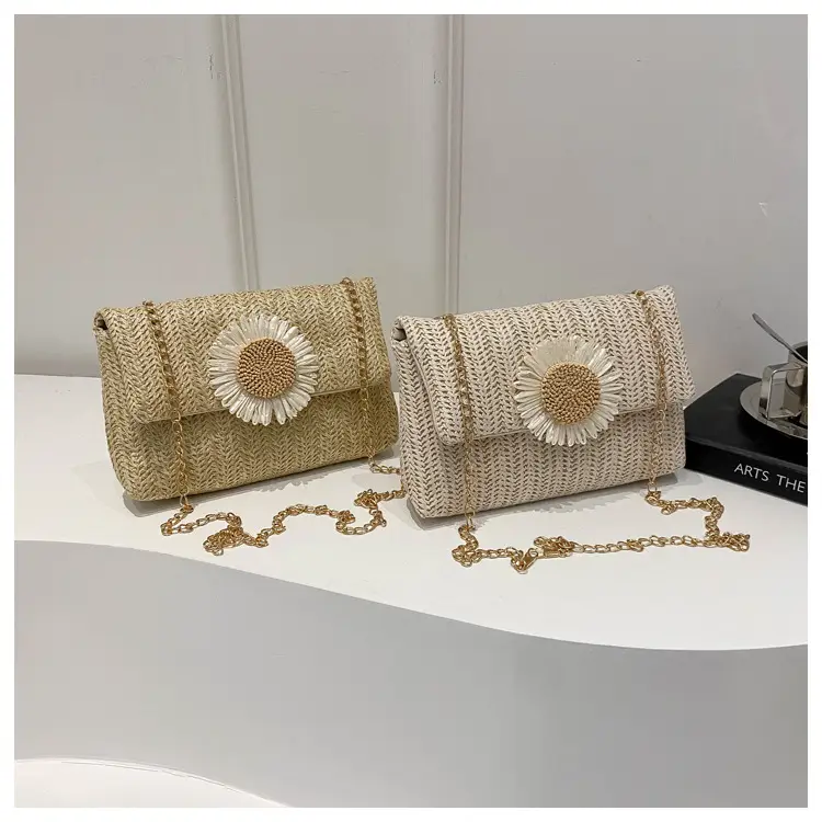 Women's Straw Crossbody Bag with Flower Decor — feature 11