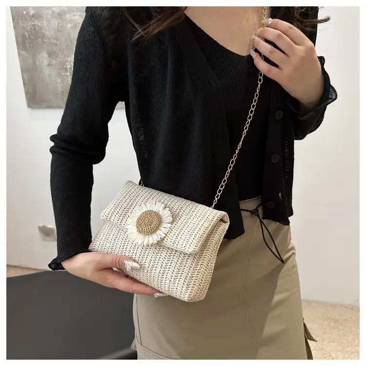 Women's Straw Crossbody Bag with Flower Decor — feature 13
