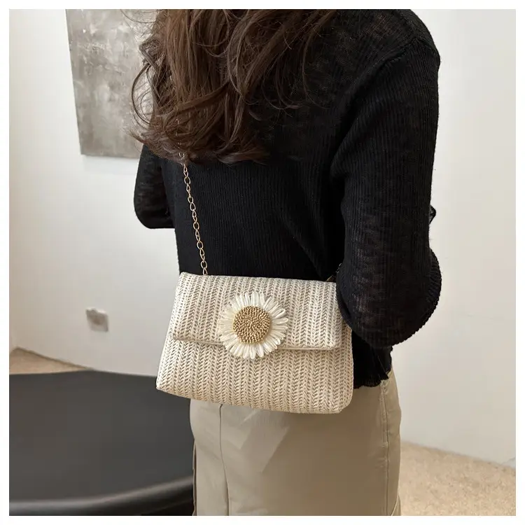 Women's Straw Crossbody Bag with Flower Decor — feature 14