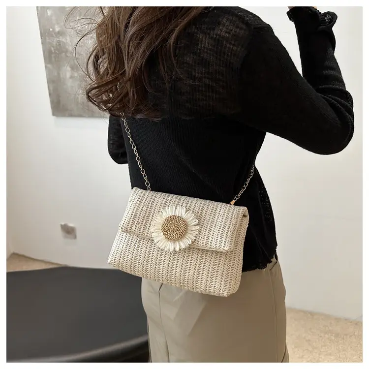 Women's Straw Crossbody Bag with Flower Decor — feature 15