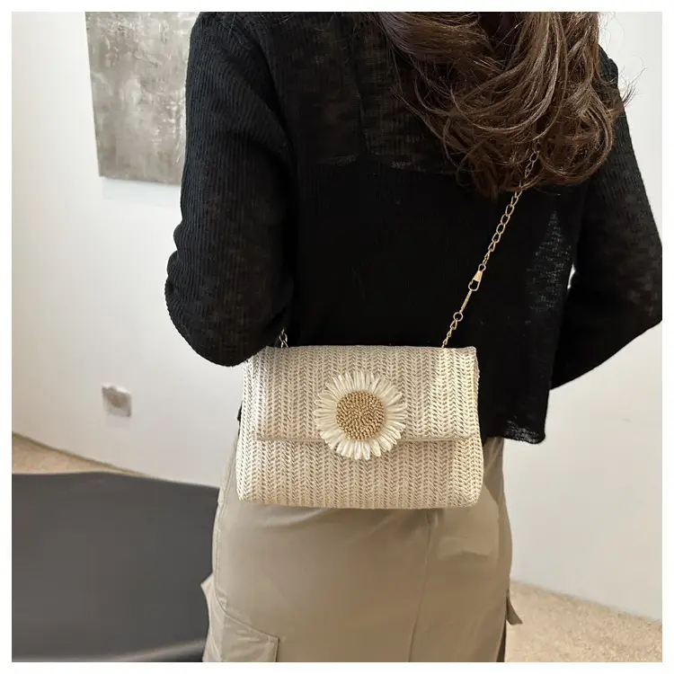 Women's Straw Crossbody Bag with Flower Decor — feature 16