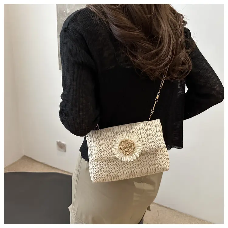 Women's Straw Crossbody Bag with Flower Decor — feature 17