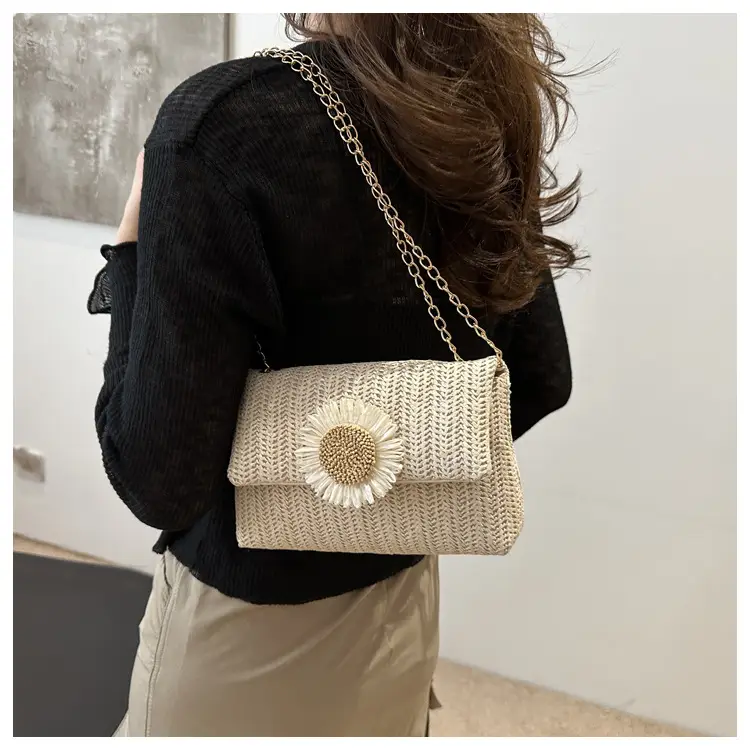 Women's Straw Crossbody Bag with Flower Decor — feature 18