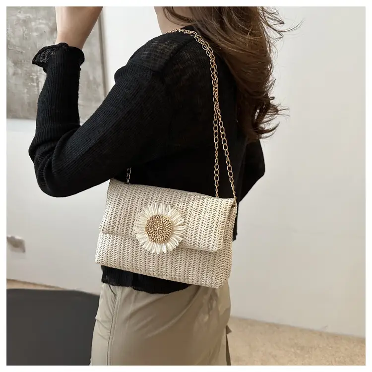 Women's Straw Crossbody Bag with Flower Decor — feature 19
