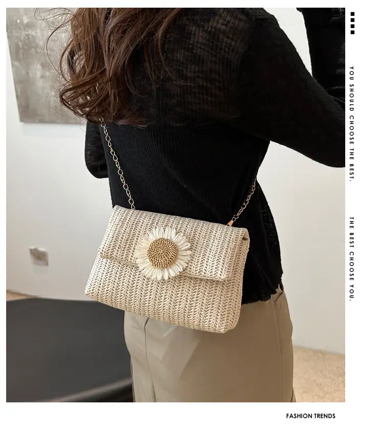 Women's Straw Crossbody Bag with Flower Decor — feature 2