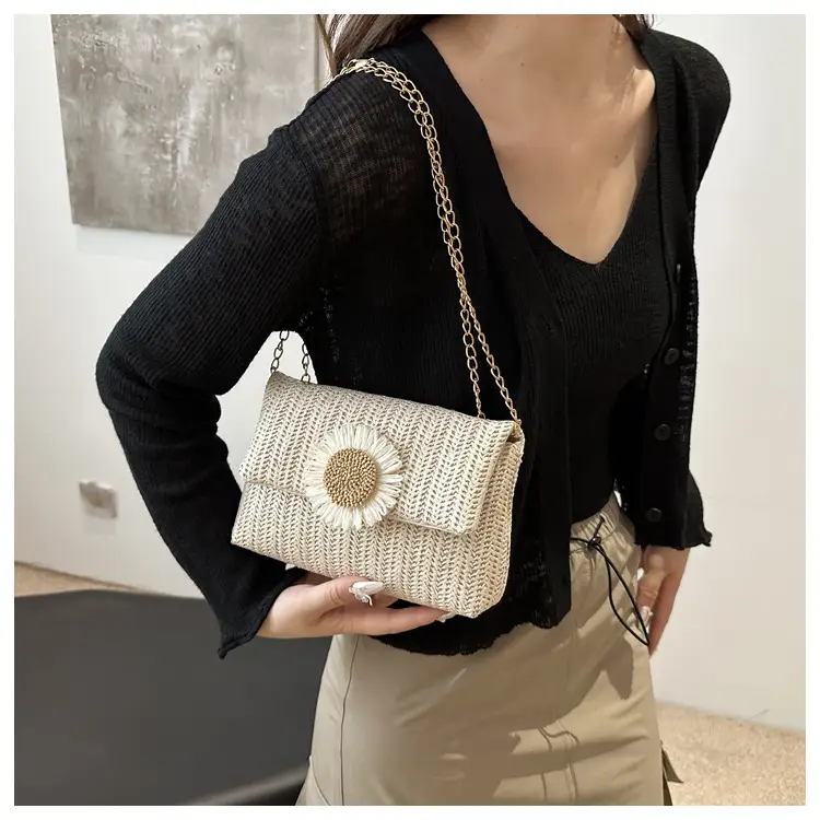 Women's Straw Crossbody Bag with Flower Decor — feature 20