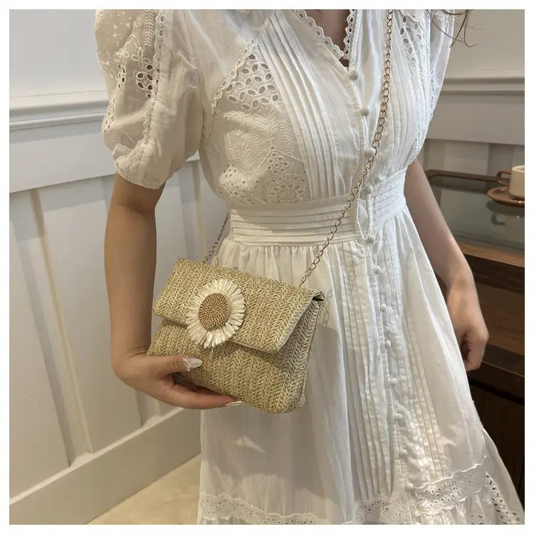Women's Straw Crossbody Bag with Flower Decor — feature 21