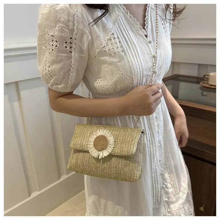 Women's Straw Crossbody Bag with Flower Decor — feature 22