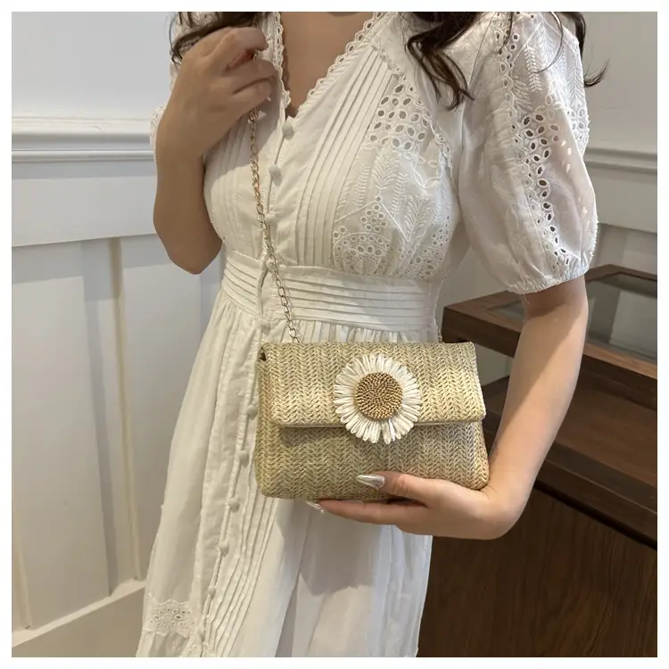 Women's Straw Crossbody Bag with Flower Decor — feature 23