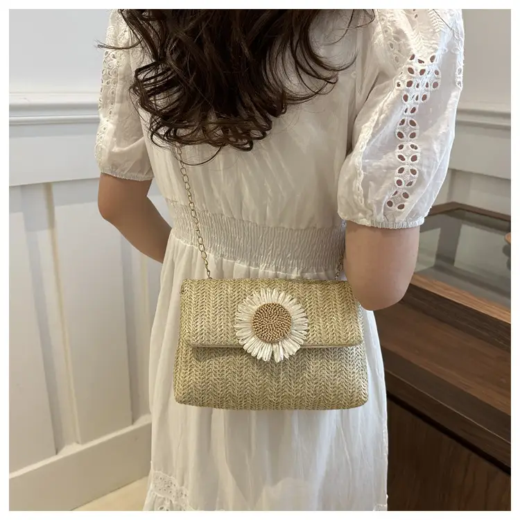 Women's Straw Crossbody Bag with Flower Decor — feature 24