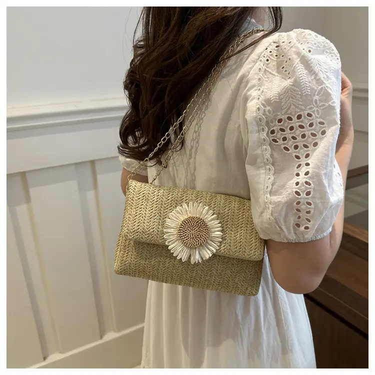 Women's Straw Crossbody Bag with Flower Decor — feature 25