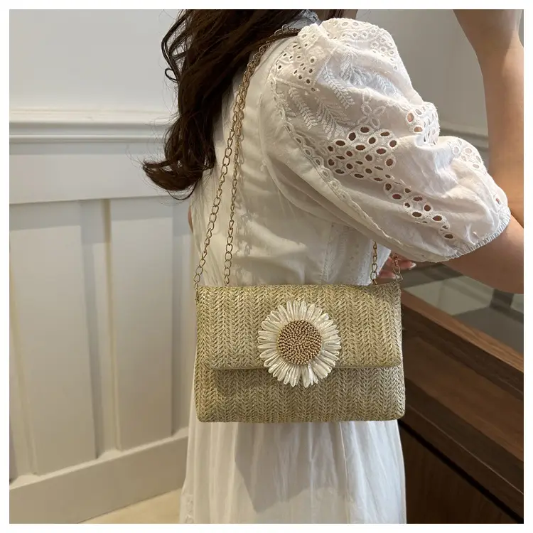 Women's Straw Crossbody Bag with Flower Decor — feature 26