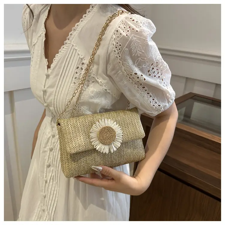 Women's Straw Crossbody Bag with Flower Decor — feature 27