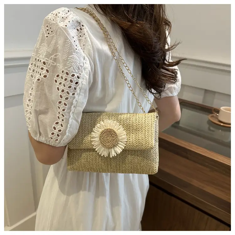Women's Straw Crossbody Bag with Flower Decor — feature 28