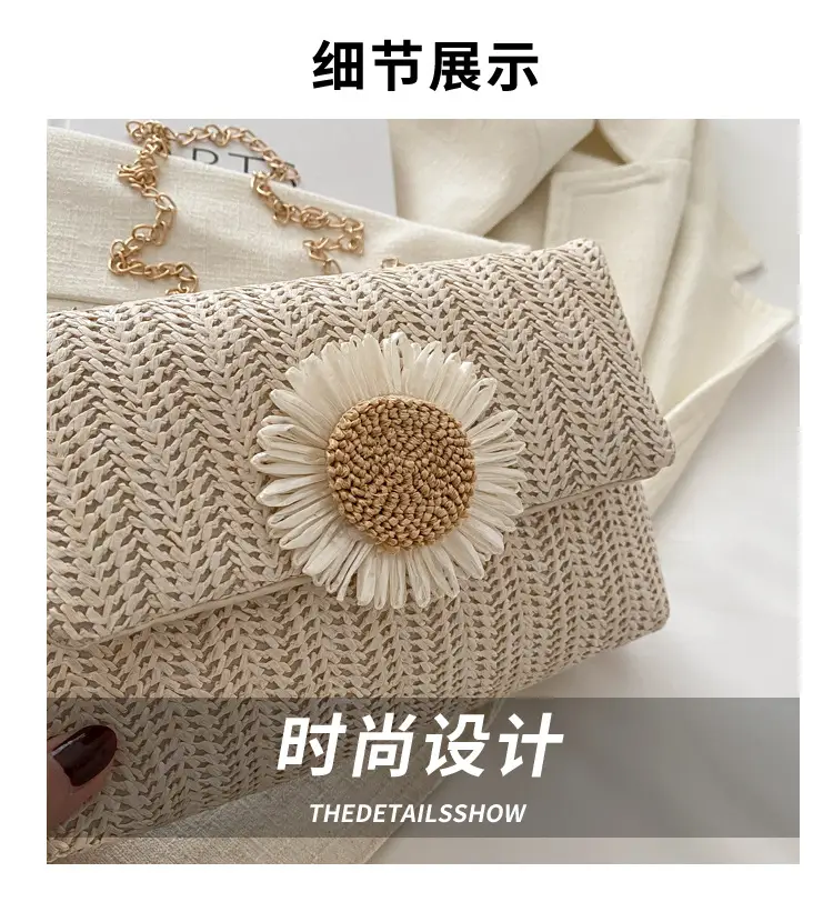 Women's Straw Crossbody Bag with Flower Decor — feature 4