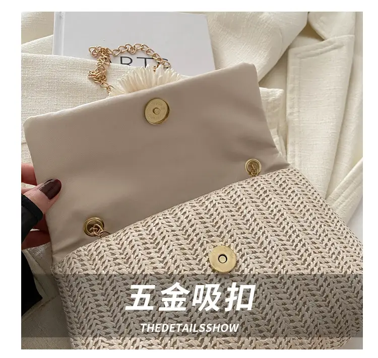 Women's Straw Crossbody Bag with Flower Decor — feature 5