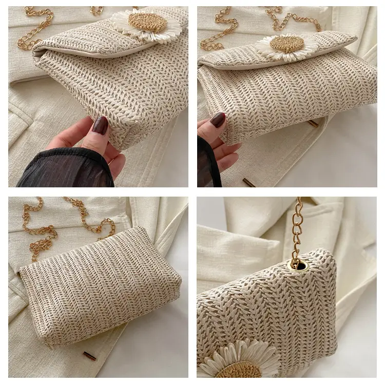 Women's Straw Crossbody Bag with Flower Decor — feature 8