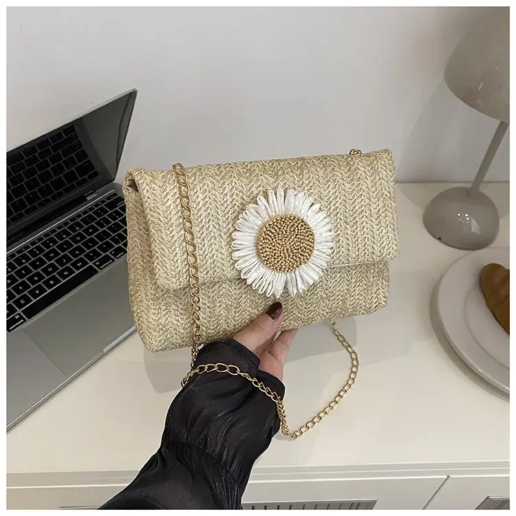 Women's Straw Crossbody Bag with Flower Decor — feature 9