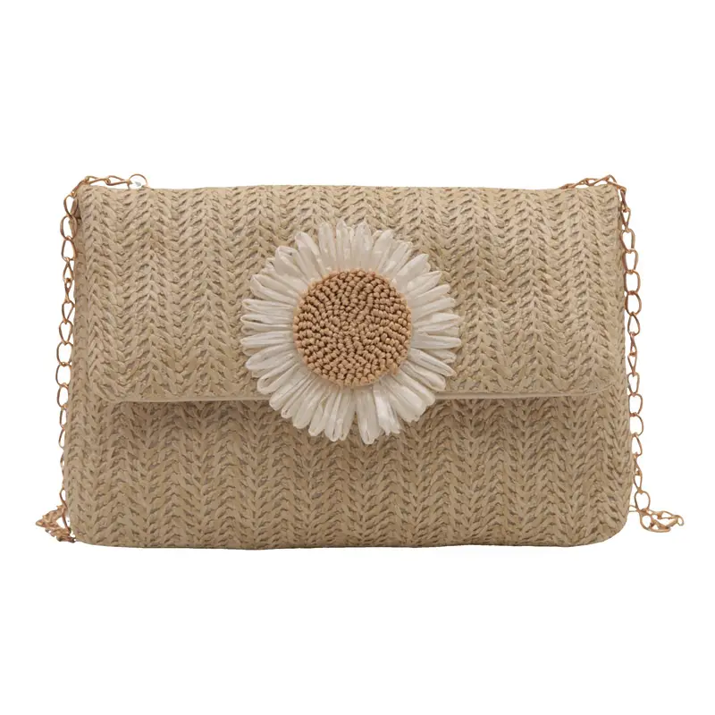 Women's Straw Crossbody Bag with Flower Decor - Image 2
