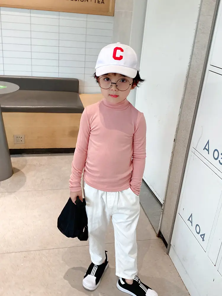 Girls Fleece Half-Turtleneck Shirt White Pants Autumn Set