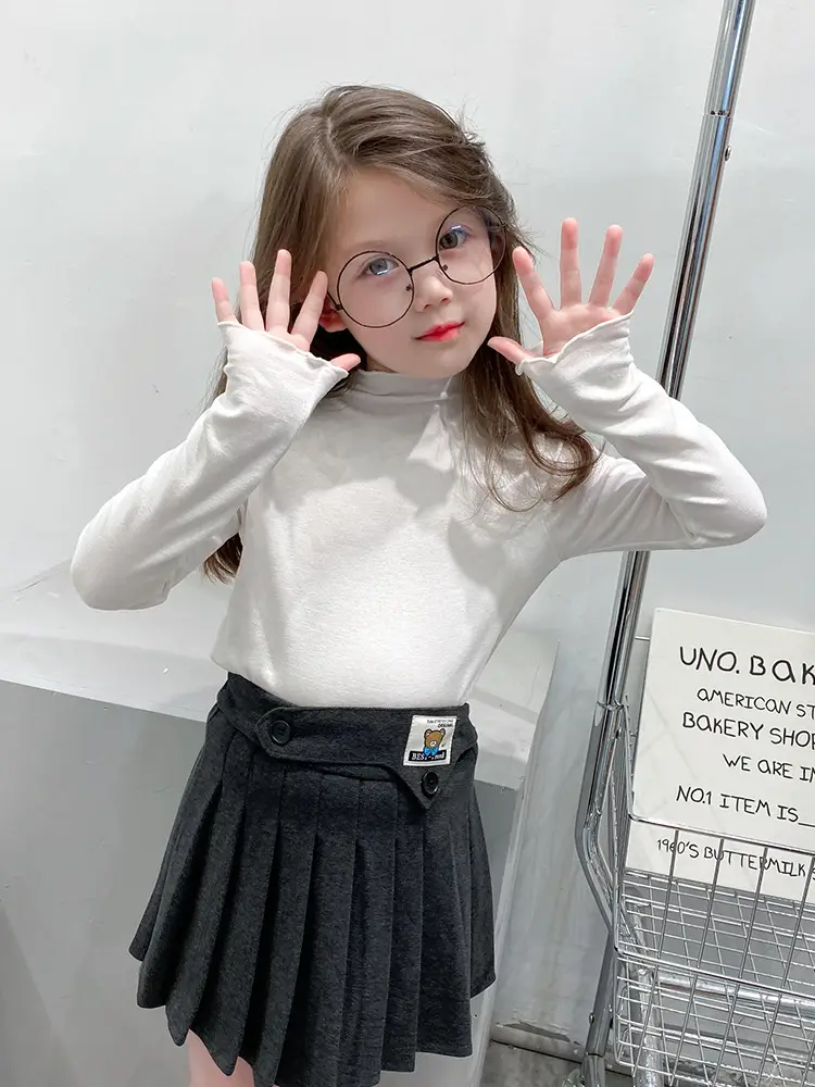 Girls Fleece Half-Turtleneck Shirt White Pants Autumn Set