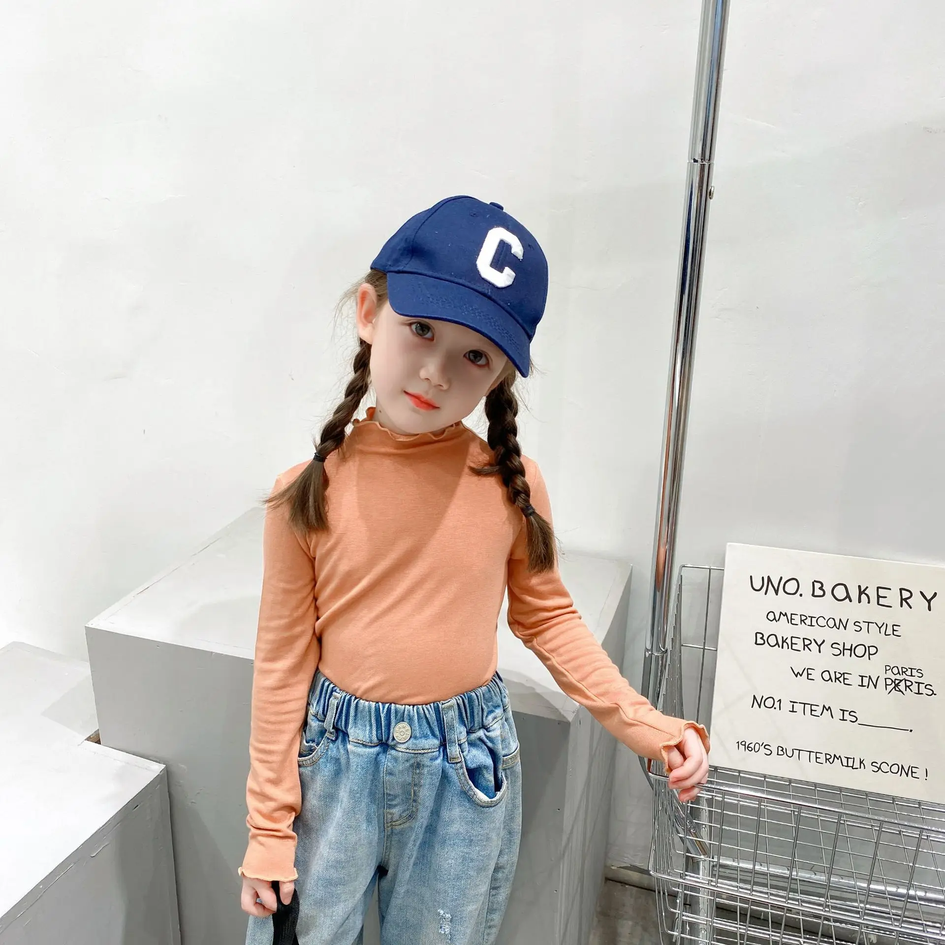 Girls Fleece Half-Turtleneck Shirt White Pants Autumn Set