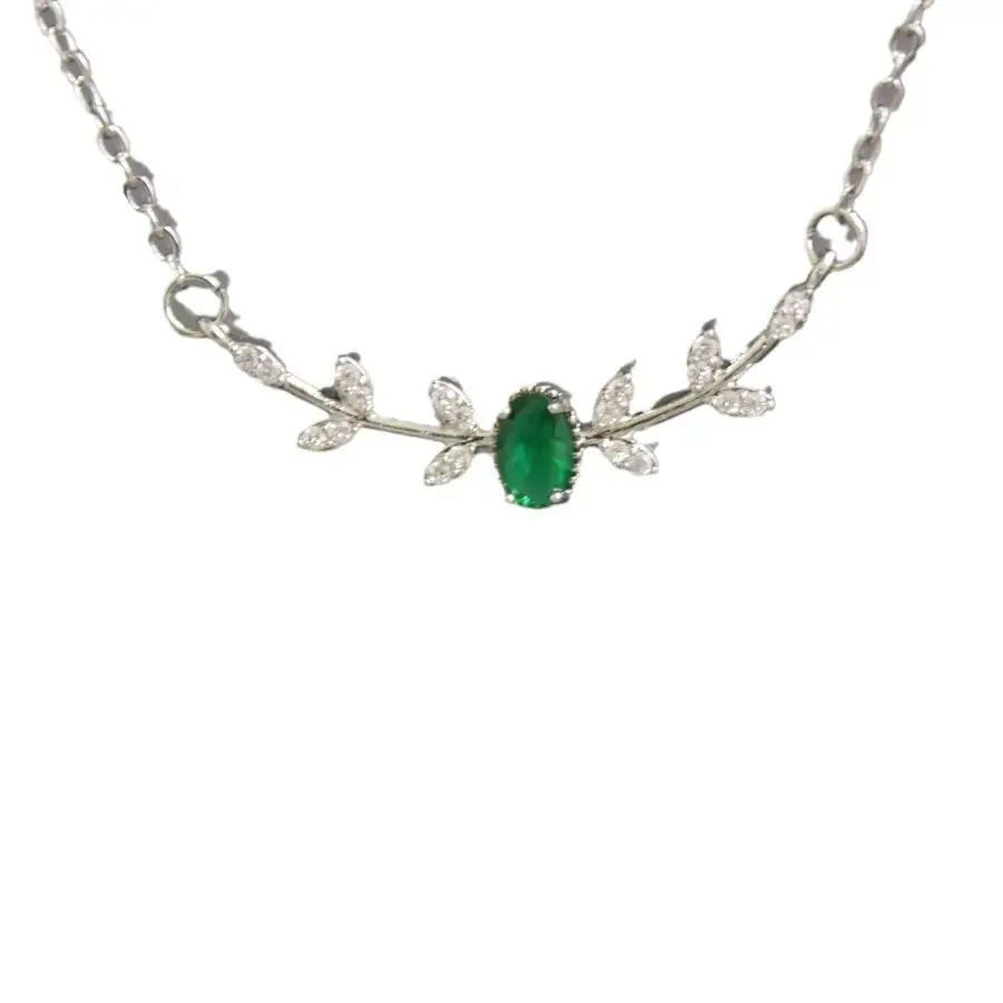 Emerald Pendant Necklace with Zircon Branch Design - Image 7