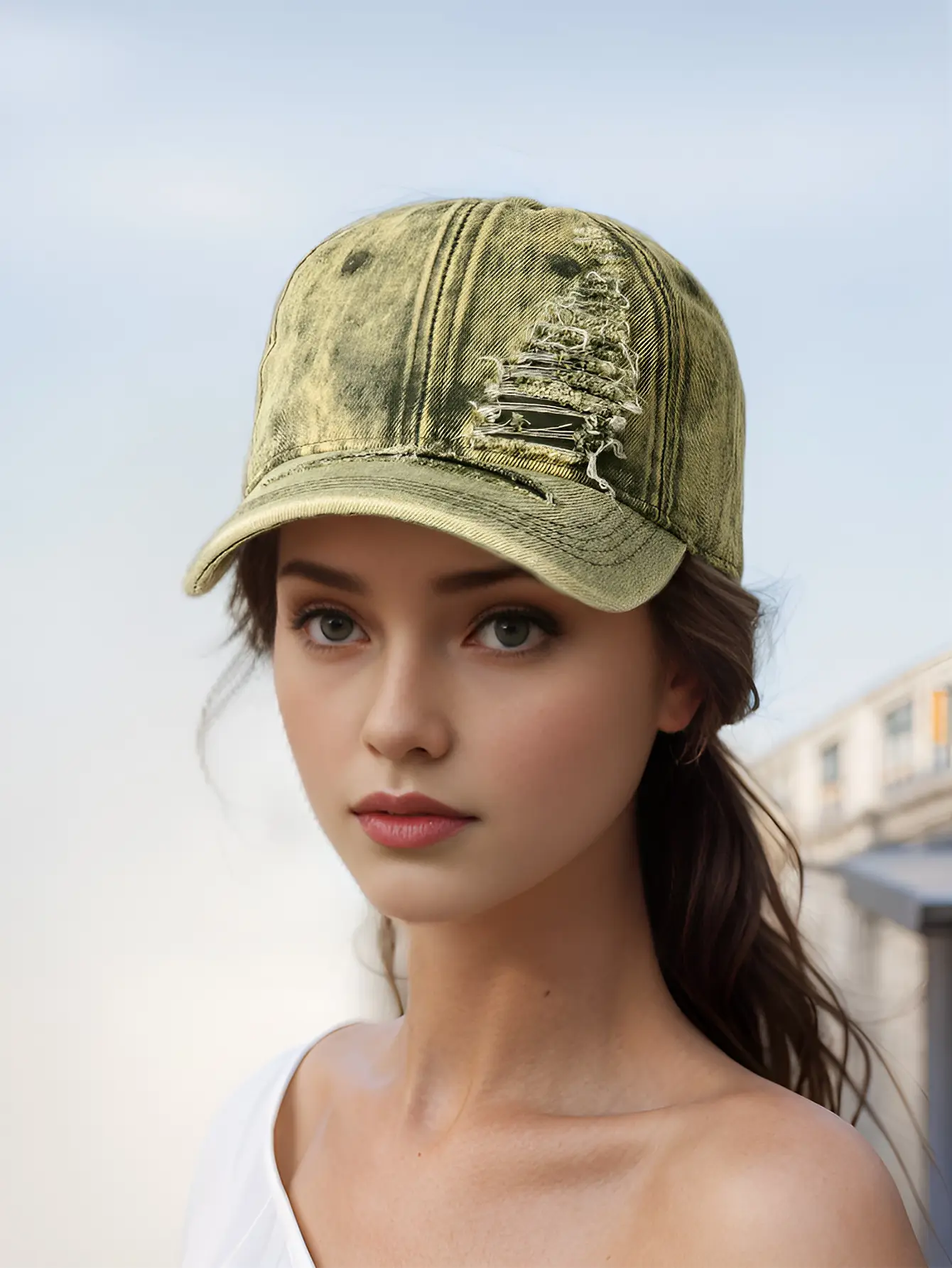 New Men's Green Wash Denim Baseball Cap — feature 1