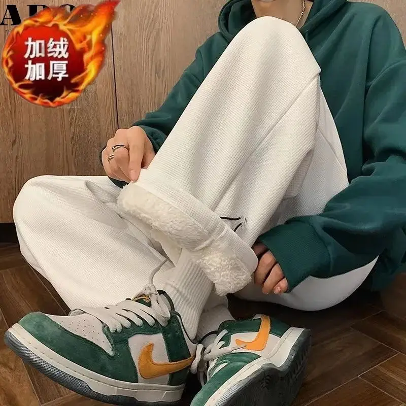 Men's Extra Thick Velvet Lumbering Pants Green White - Image 2
