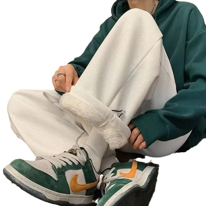Men's Extra Thick Velvet Lumbering Pants Green White - Image 6