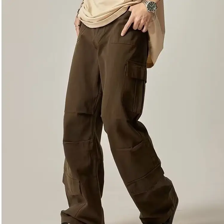 Men's Brown Cargo Pants High Street Loose Fit Large Flap Pocket - Image 5