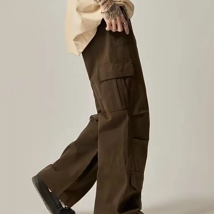 Men's Brown Cargo Pants High Street Loose Fit Large Flap Pocket - Image 6