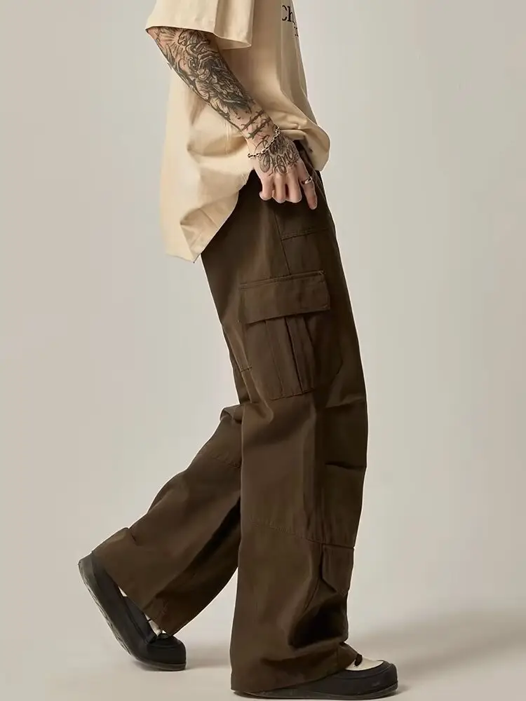 Men's Brown Cargo Pants High Street Loose Fit Large Flap Pocket — feature 5