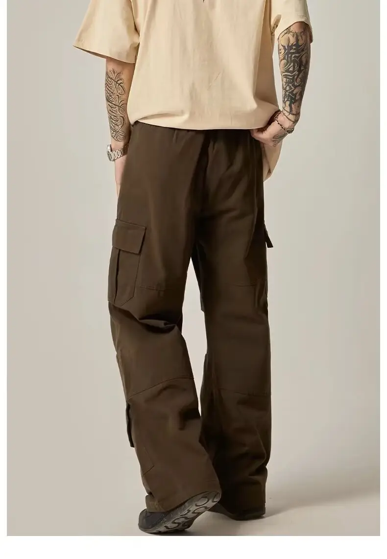 Men's Brown Cargo Pants High Street Loose Fit Large Flap Pocket — feature 8