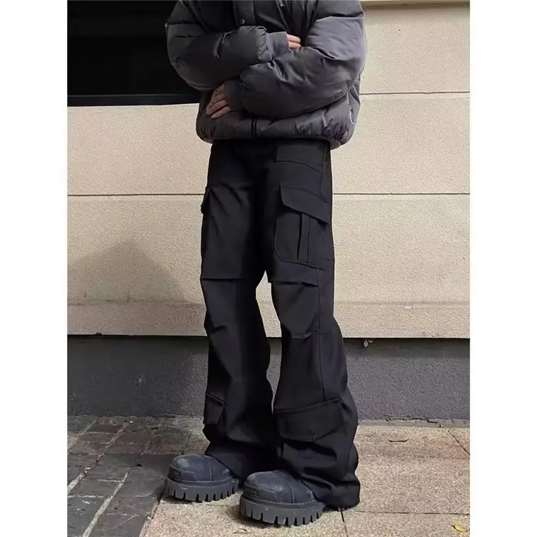 Men's Brown Cargo Pants High Street Loose Fit Large Flap Pocket - Image 2