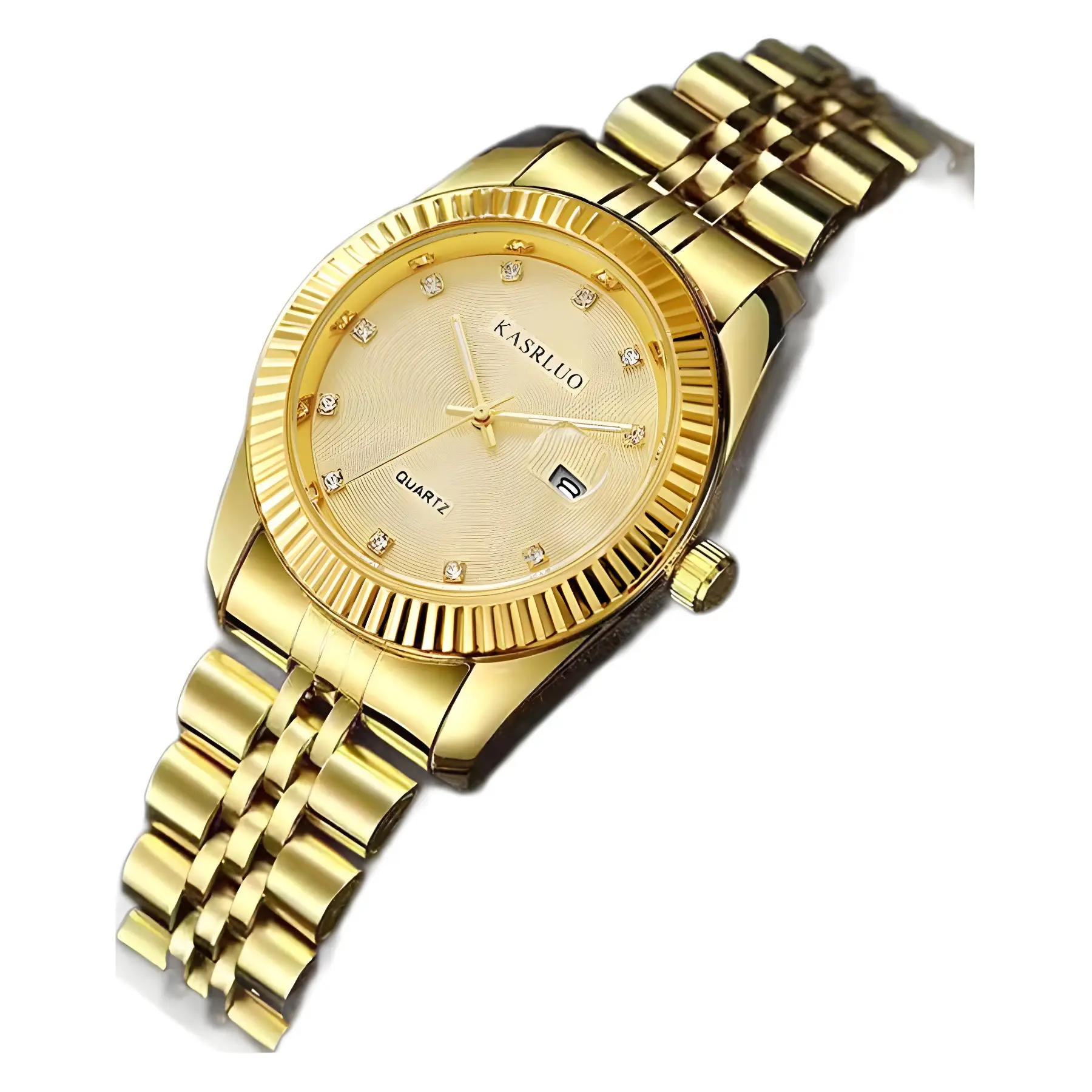 Casaro Women's Gold Silver Quartz Watch with Diamond Calendar